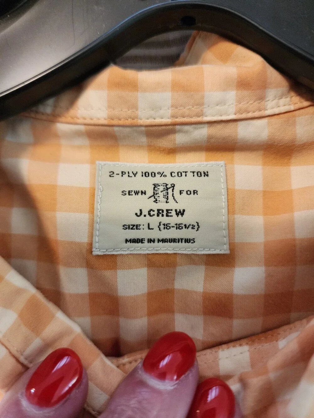 J Crew Country Christmas Red Gingham Teastained Santa Shirt PTP 22.5